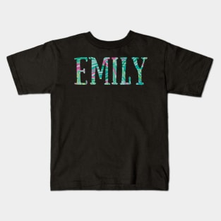 "Emily" Pink and Green Floral - Customizable Kids T-Shirt